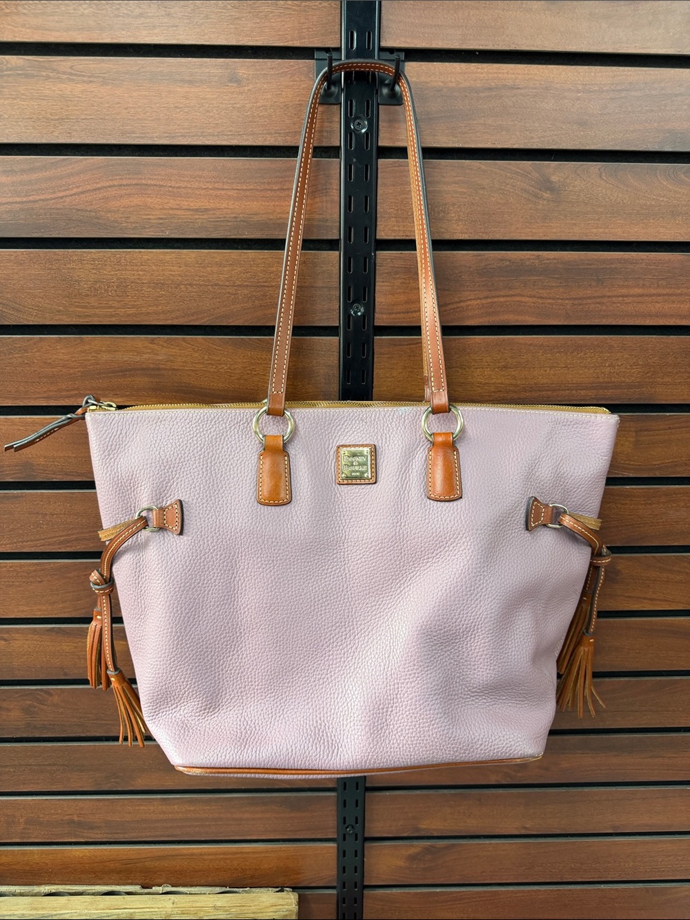 Dooney & Bourke Lavender Pebbled Leather Tote with Brown Trim